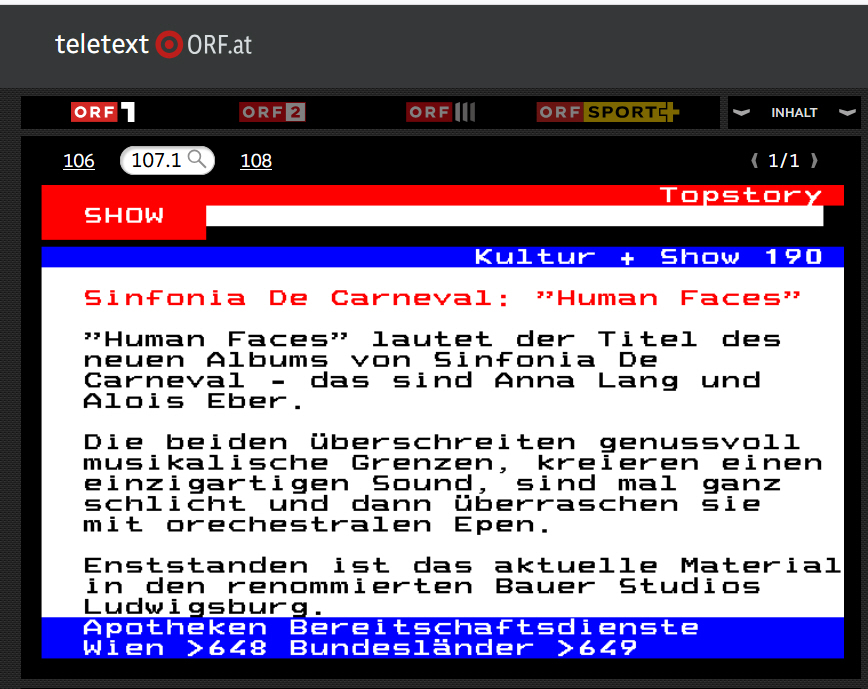 Presse Human Faces 2026 ORF Teletext 11272025